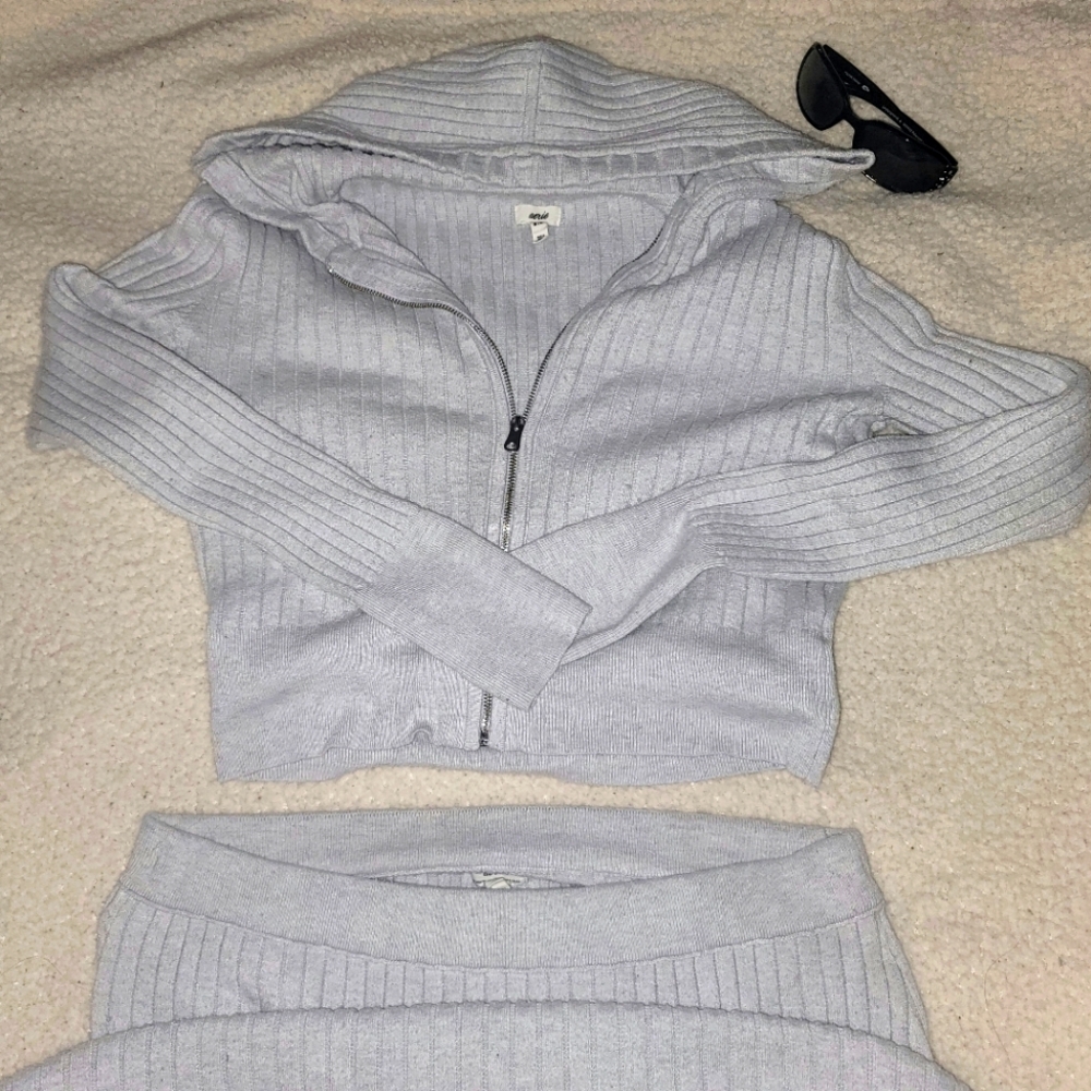 Aerie Sweater Suit With Slit Skirt Gray